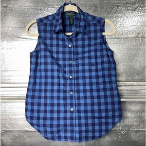 Lauren Ralph Lauren Shirt Womens 4P Plaid Blue Button Up Sleeveless